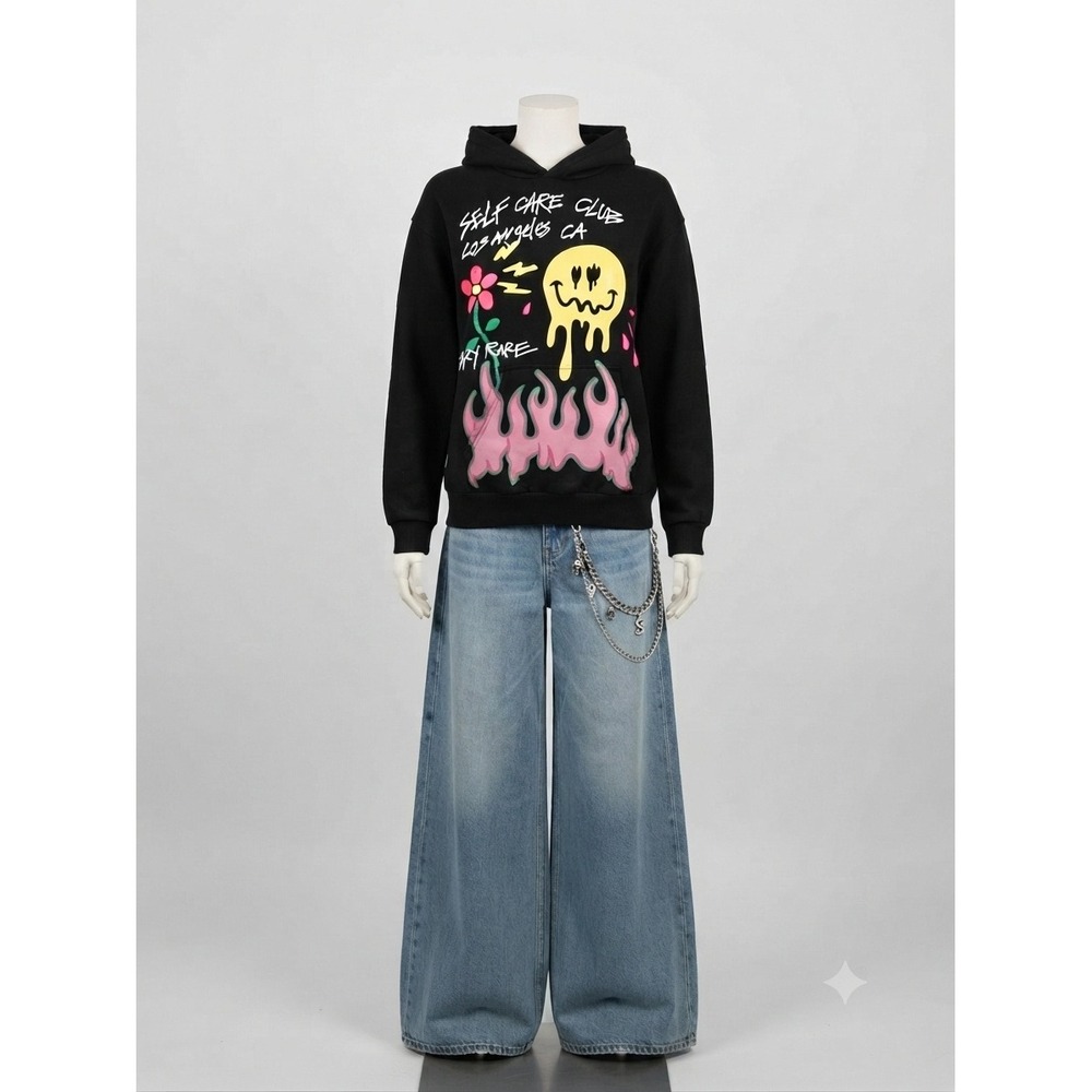 PacSun Y2K Self Care Club Los Angeles Graphic Hoodie Black Streetwear‎ Small